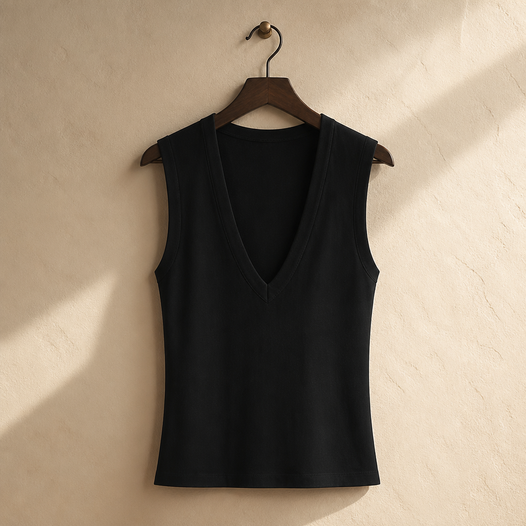Women's Top 2026 Spring New Style Solid Color Sleeveless Sexy V-Neck Simple Slim Fit Top Casual Fashion Versatile, isolé