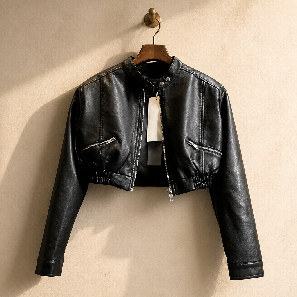 2025 Autumn New Handsome Versatile Short Motorcycle Jacket Top High Waist PU Leather Jacket for Women  Faux Fur Coat, isolé