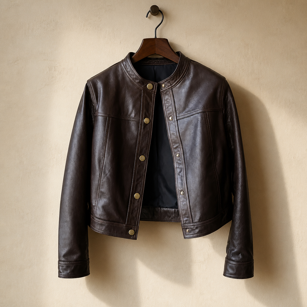 Spring Fashion New Women's High-end Leather Jacket with Stylish Design and Temperament Single Breasted Motorcycle Jacket, isolé