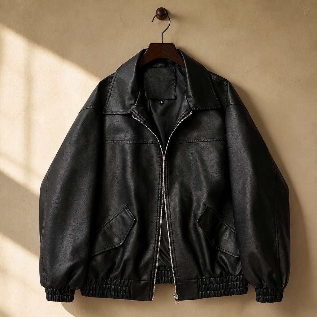 Ailegogo Streetwear Women Retro Loose Short Pu Faux Leather Jacket Spring Autumn Female Zipper Coat Vintage Moto Biker Outwear, isolé