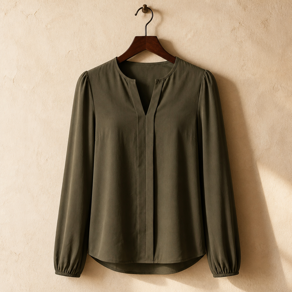 Gadinus Women Solid Color Round Neck Long Sleeve Blouse Loose Fit Casual Office Shirt Elegant Lantern Sleeve Top, isolé