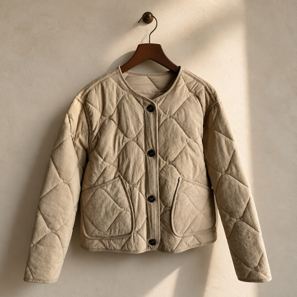 ETJ 2025  Spring new women's vintage crewneck quilted cotton-padded loose version of quilted casual jacket, isolé