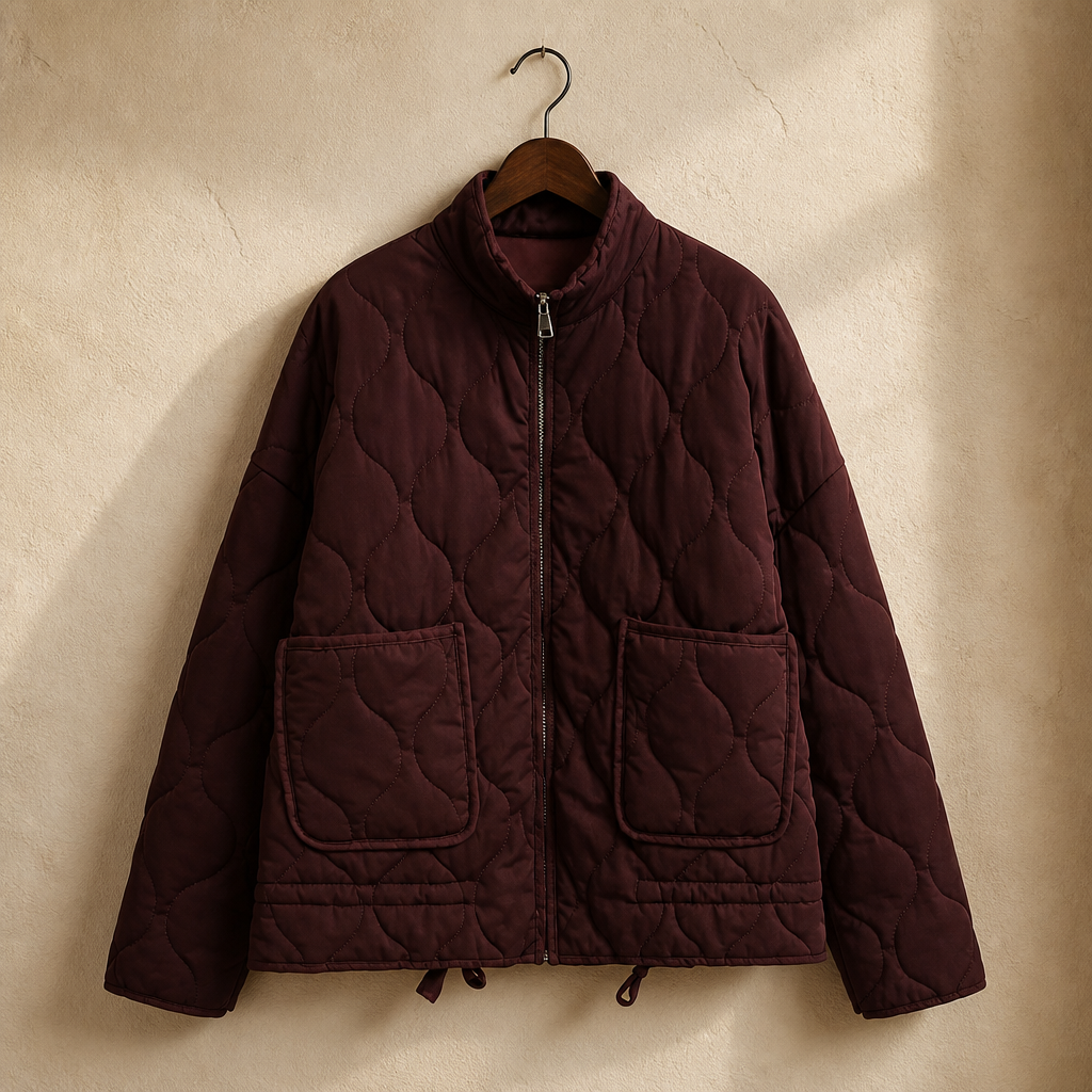 Women's Polyester Padded Jacket 2026New Arrival Vintage Lenzing Rayon High Collar Large Pocket Decorative Quilted Coat for Women, isolé