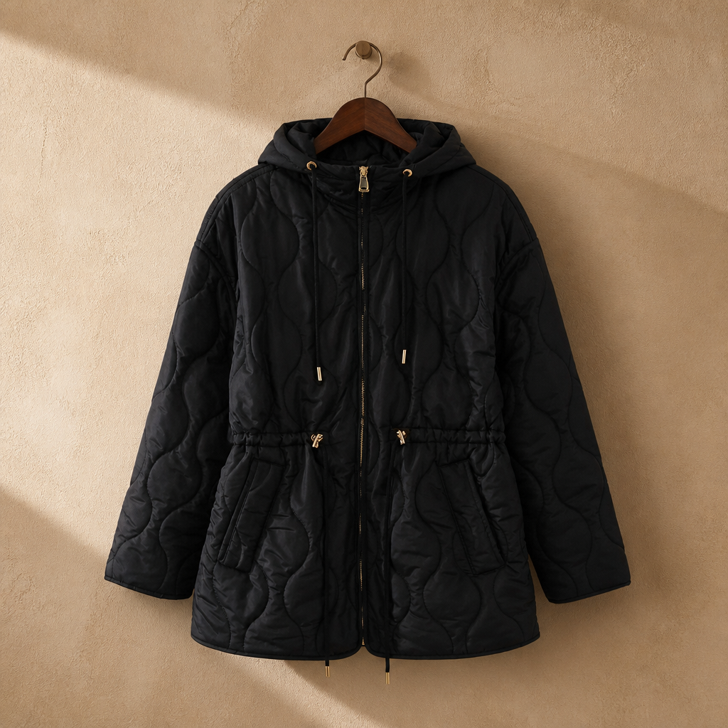 ETJ 2025 winter new women's fashion vertical collar tie up hooded waist quilted jacket light warm loose cotton jacket, isolé