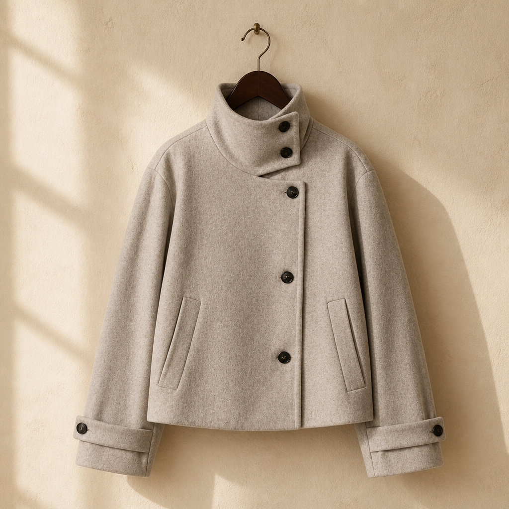 European and American 2025 Winter New Women's Loose and Casual Style Simple Long Sleeve Buckle Stand up Collar Coat, isolé