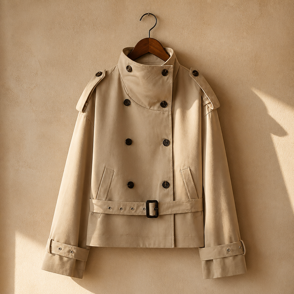 MUJER Short Women's Trench Coat Double Breasted Windbreaker Woman Belt Winter Coats for Women Outdoor Coats New in Outerwears, isolé