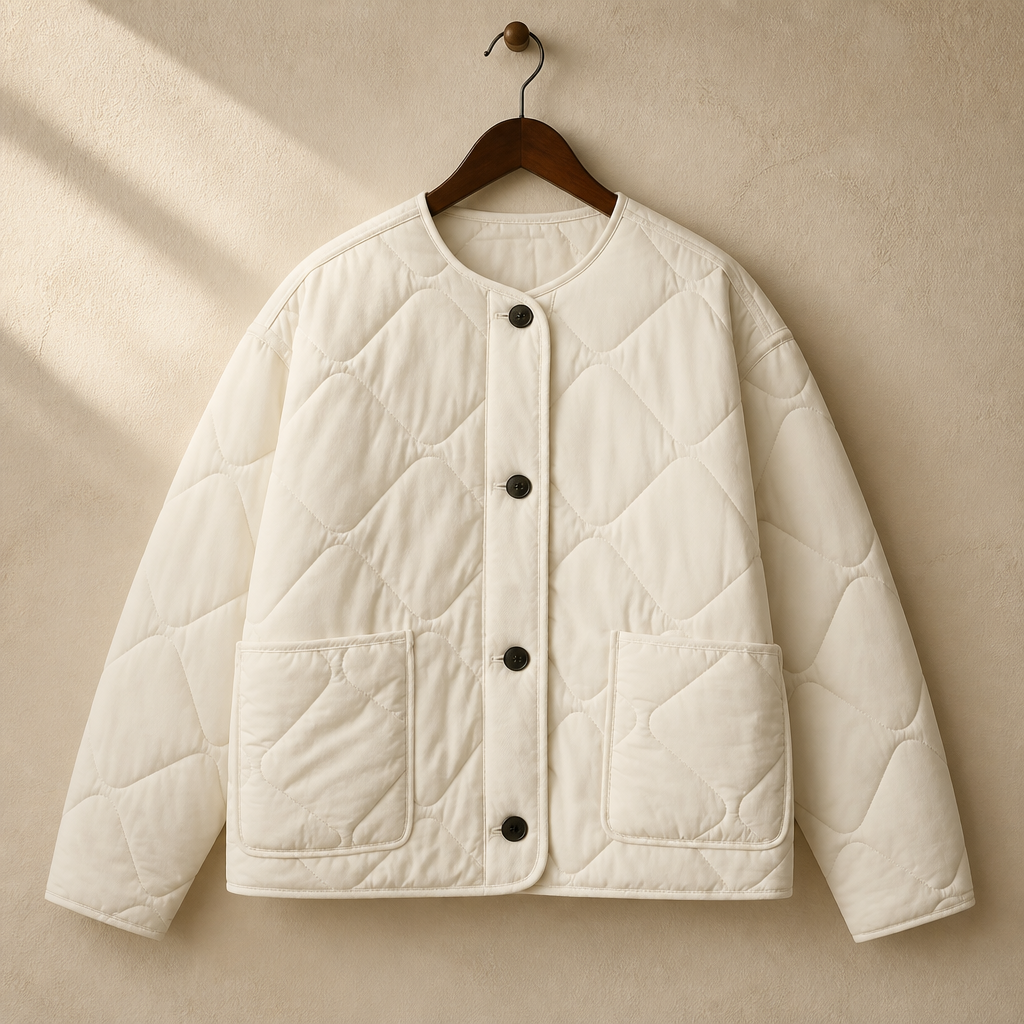 2025 Autumn New Product Women's Casual Round Neck Pocket Decoration Waterproof Diamond Grid Cotton Jacket Coat, isolé