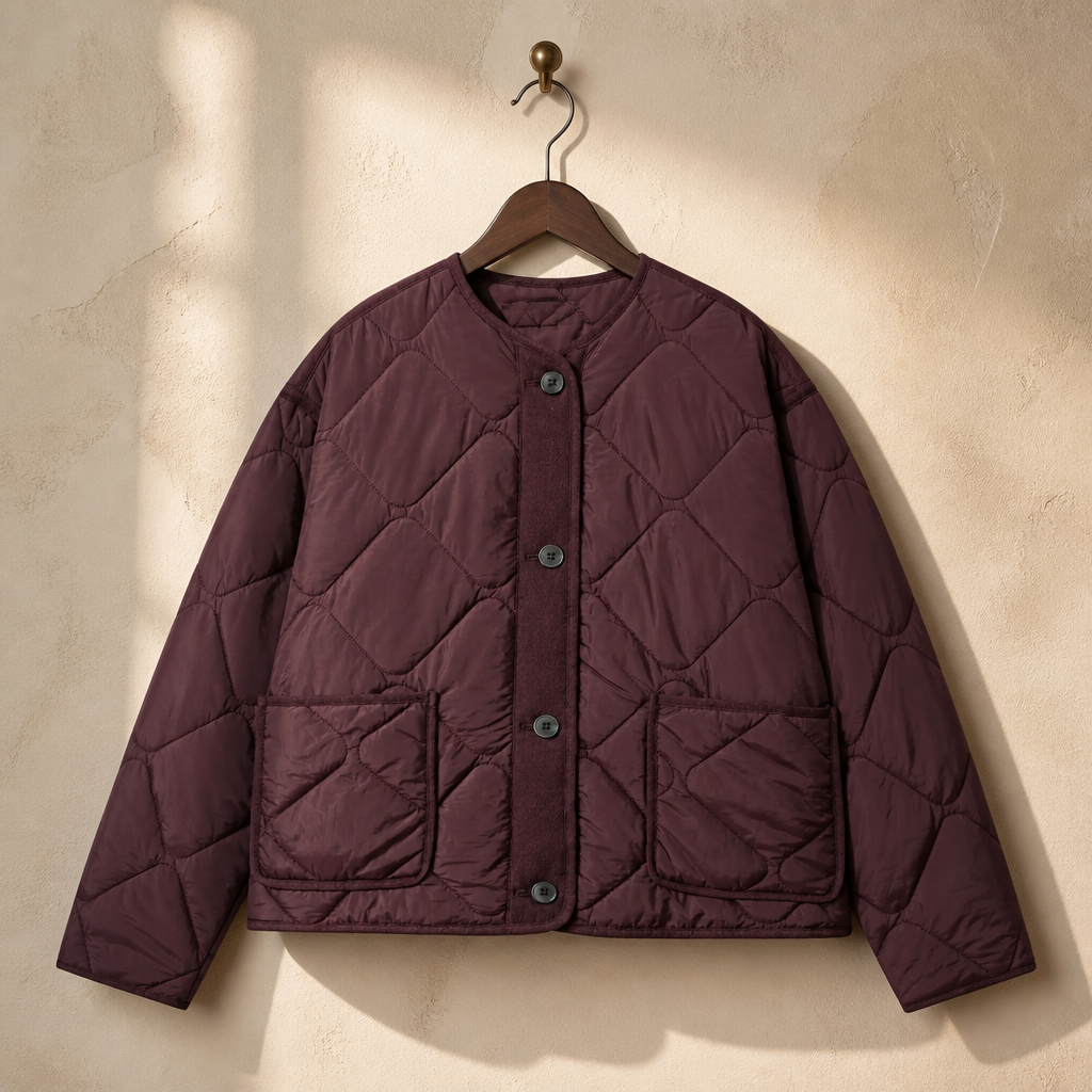 2025 Autumn New Product Women's Casual Round Neck Pocket Decoration Waterproof Diamond Grid Cotton Jacket Coat, isolé