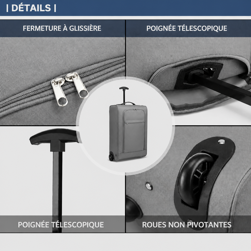 Valise cabine souple grise, schéma FR