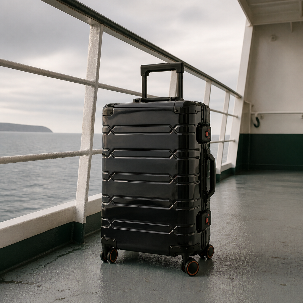 Valise cabine en aluminium noir — Marcel, photo lifestyle