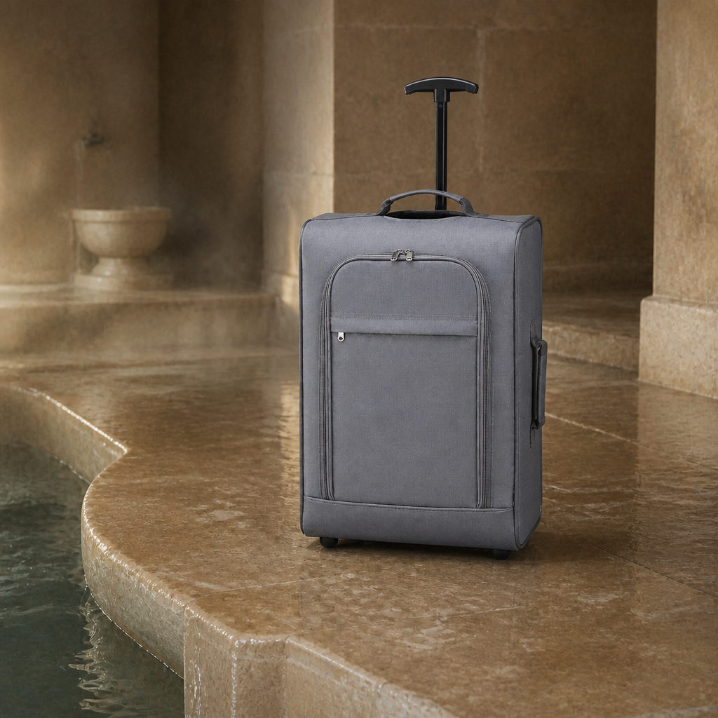 Valise cabine souple grise — Edmond, photo lifestyle