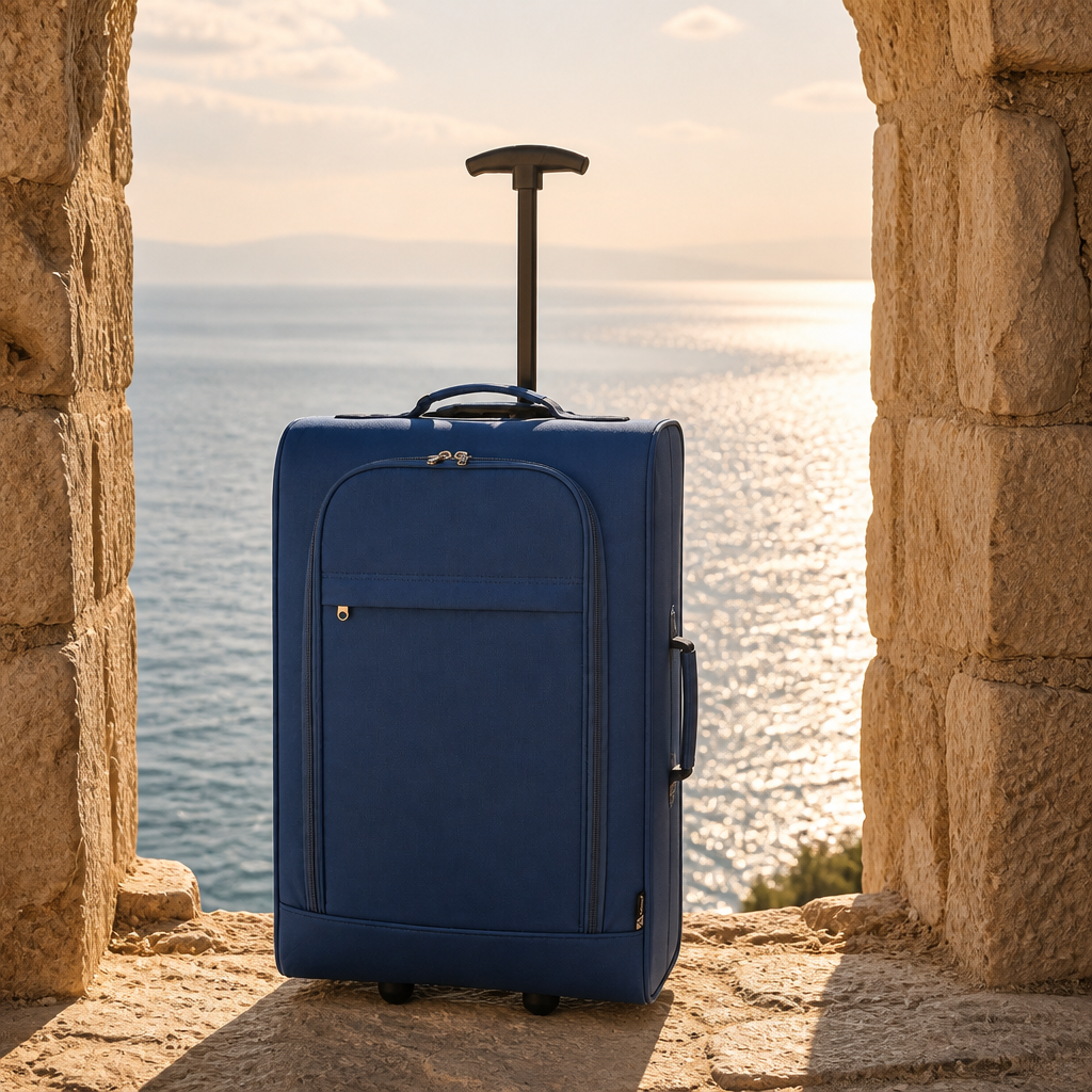 Valise cabine souple bleue — Colette, photo lifestyle