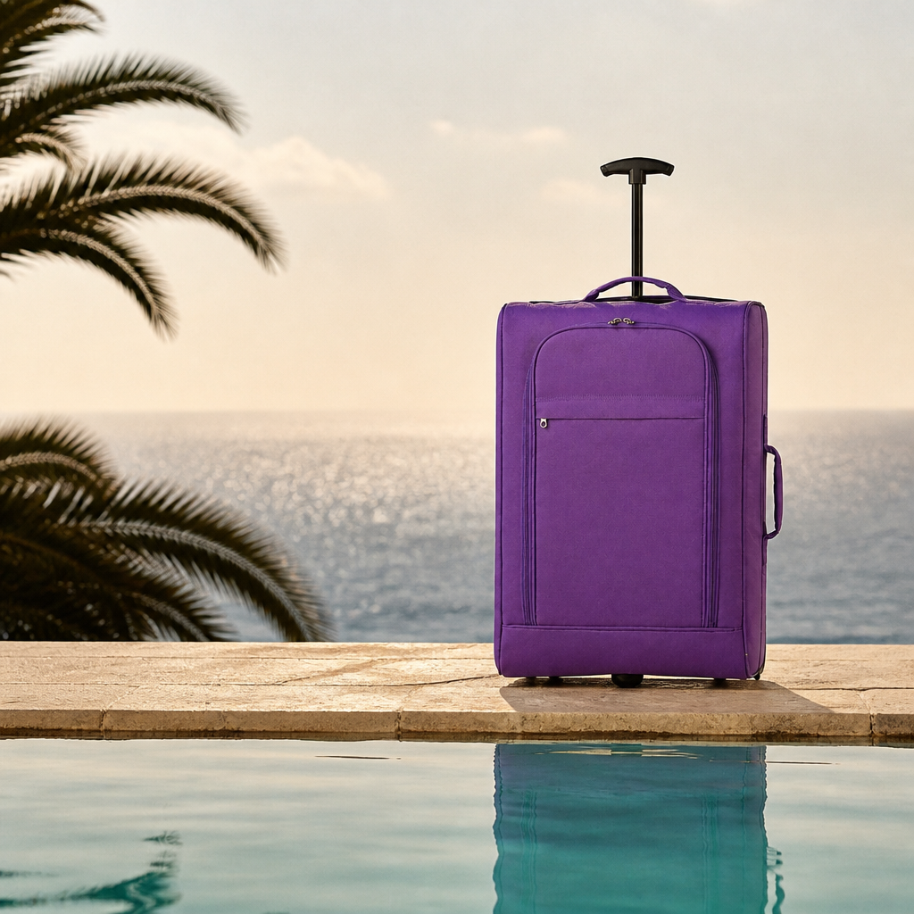Valise cabine souple violette — Lucienne, photo lifestyle