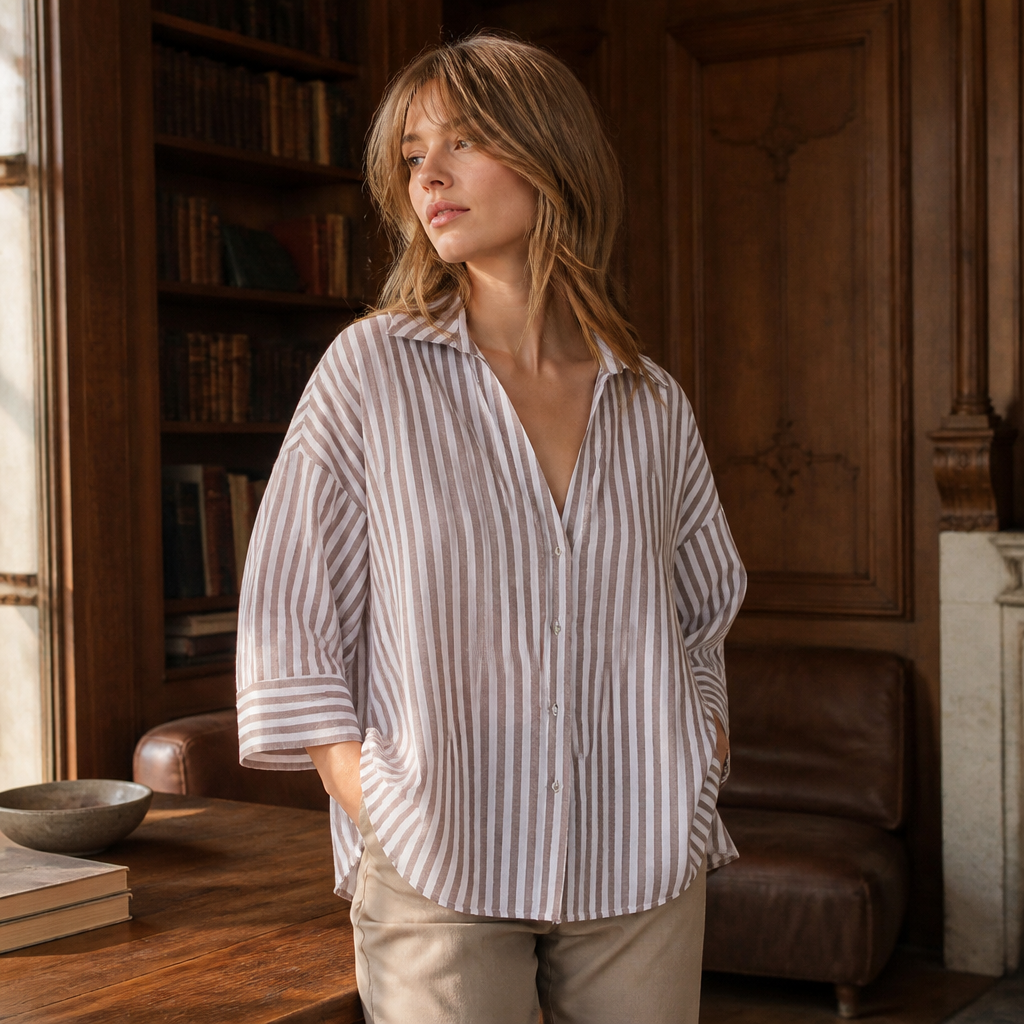 MUJER Striped Women's Shirt White Loose Casual Shirts for Women Summer Button up Shirts and Blouses Woman Wide Sleeve Ladies Top, éditorial