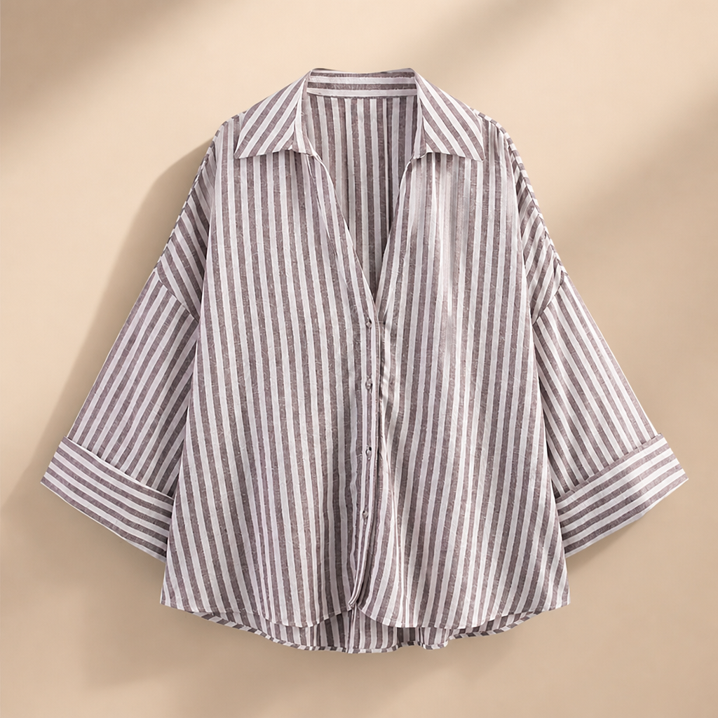 MUJER Striped Women's Shirt White Loose Casual Shirts for Women Summer Button up Shirts and Blouses Woman Wide Sleeve Ladies Top, isolé