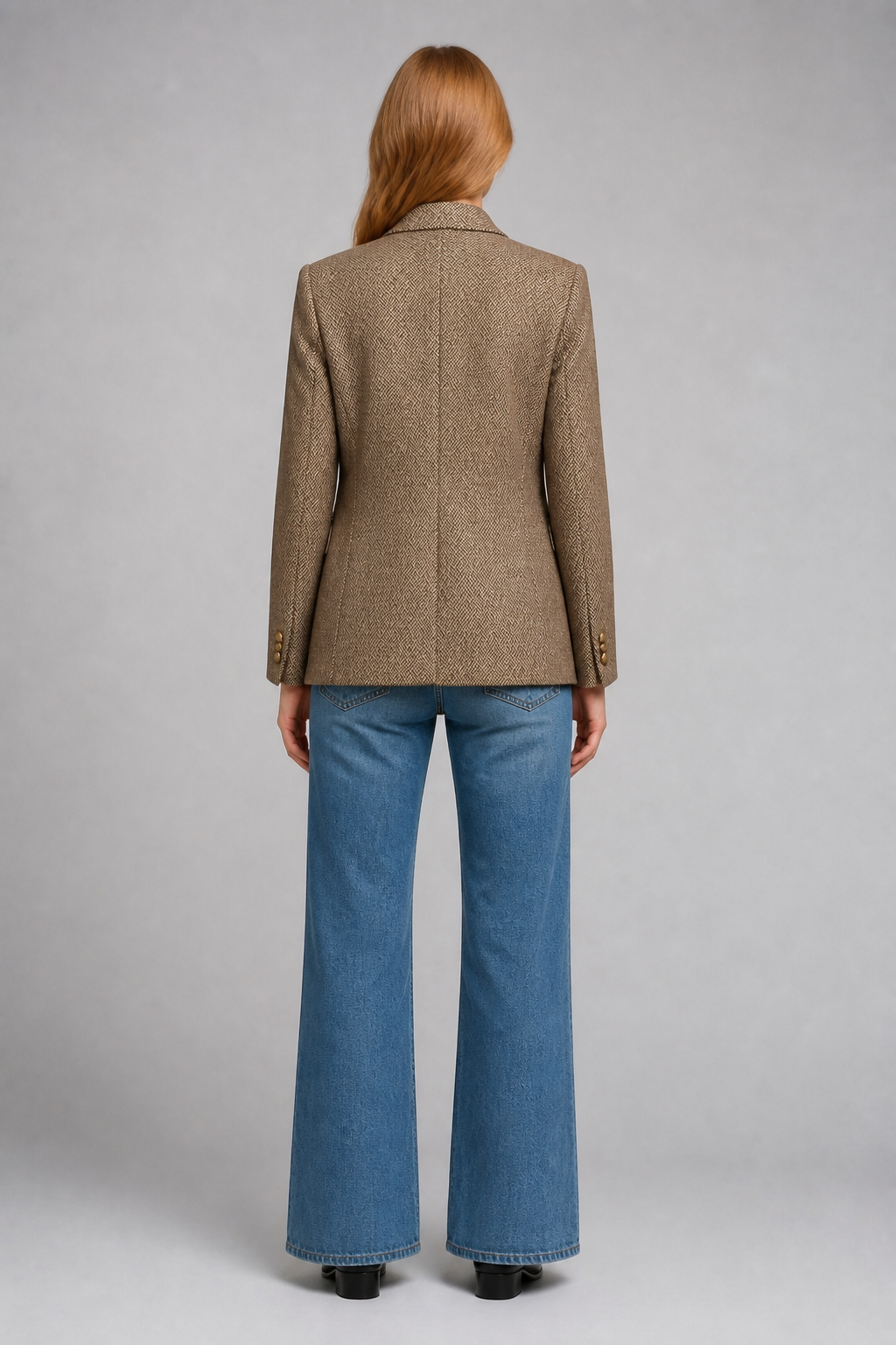 Blazer en laine à chevrons beige - Beige, studio dos