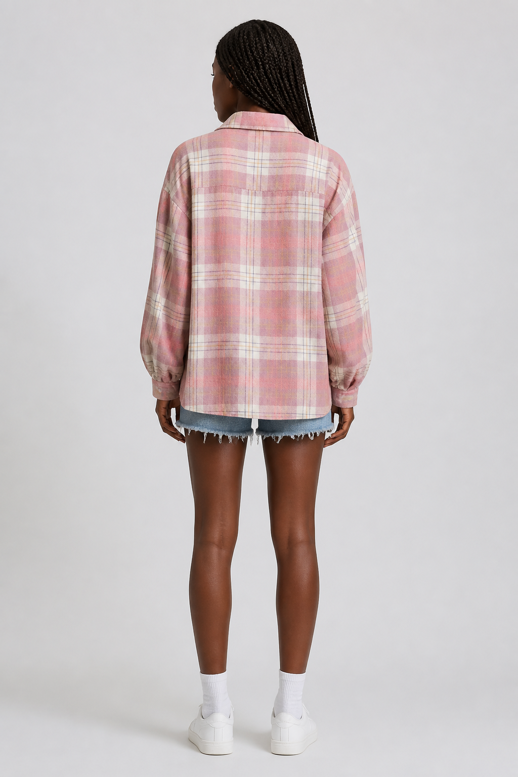 Chemise oversize à carreaux rose, studio dos