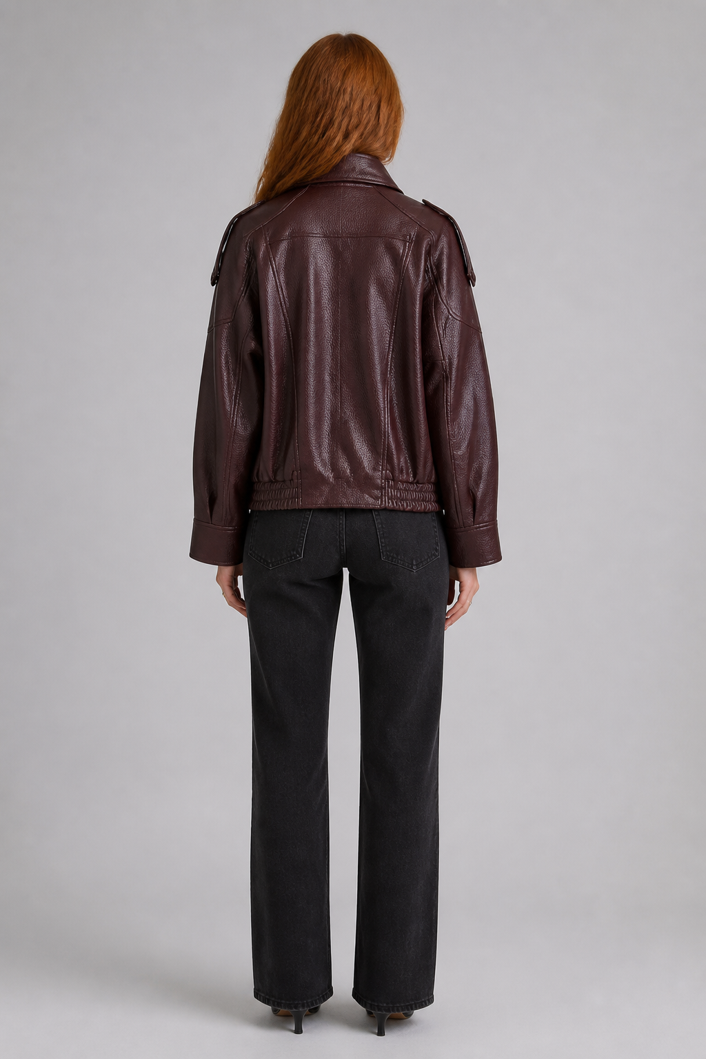 Veste bomber oversize bordeaux à col montant, studio dos