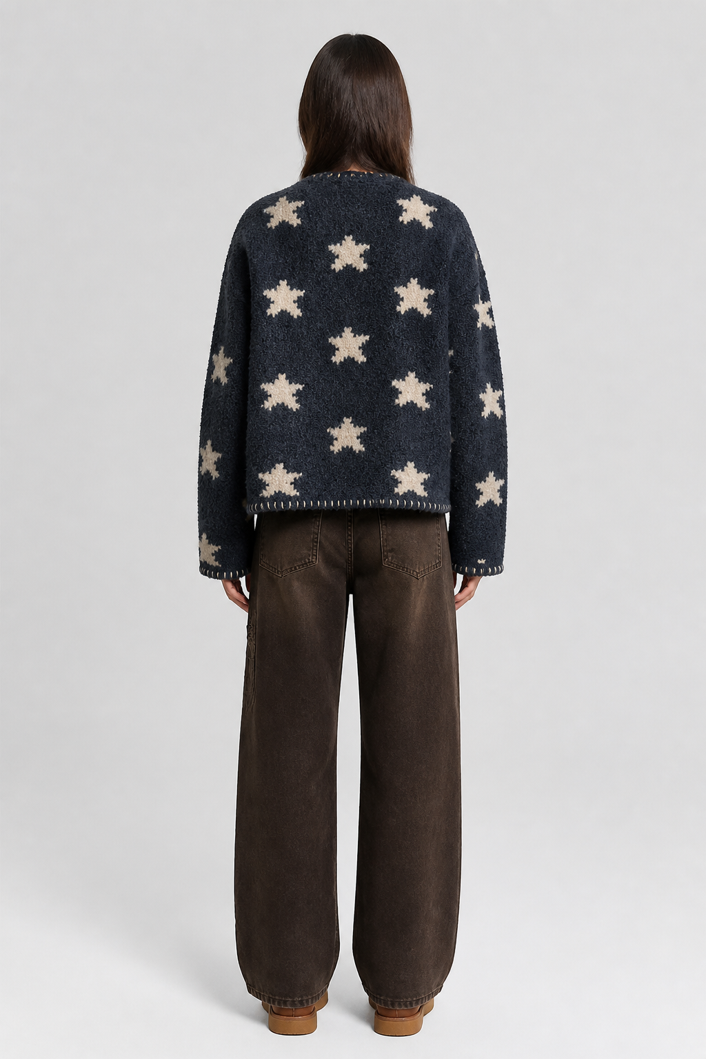 Gilet boutonné bleu marine à motif étoiles, studio dos