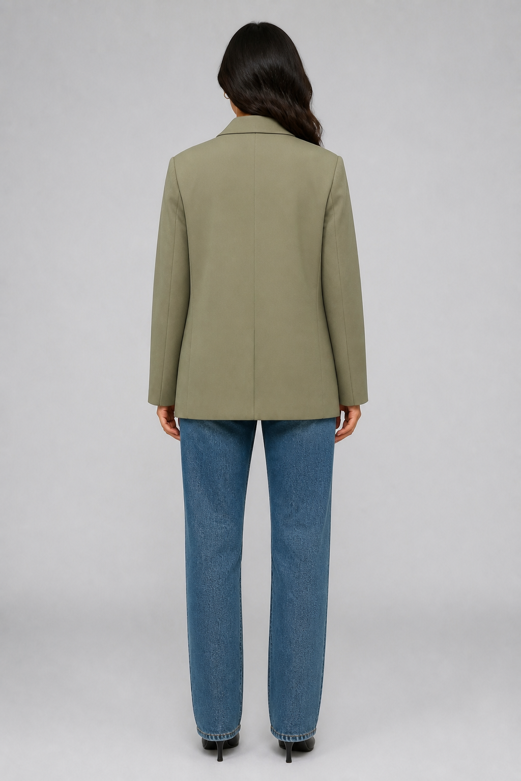 Blazer croisé vert olive à poches, studio dos