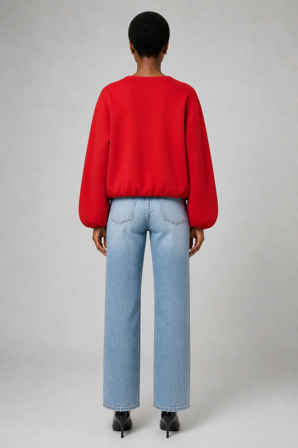 Bomber court zippé rouge, studio dos