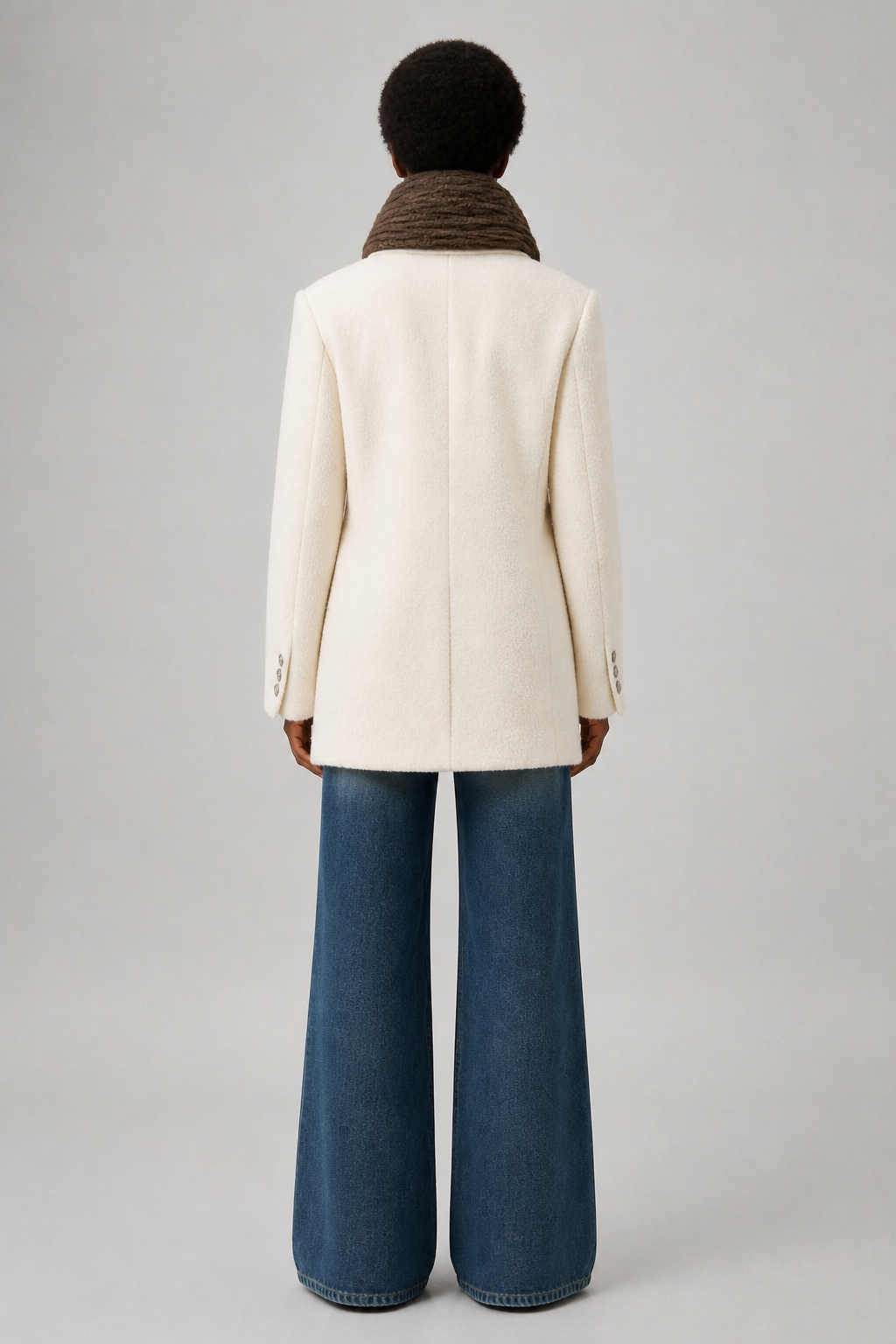 Blazer oversize en laine blanc cassé - White, studio dos