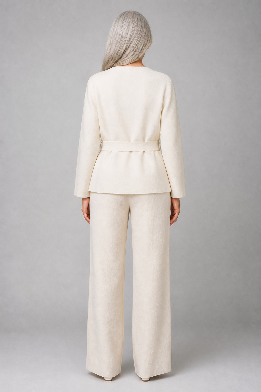 Blazer ceinturé à col V blanc - White, studio dos
