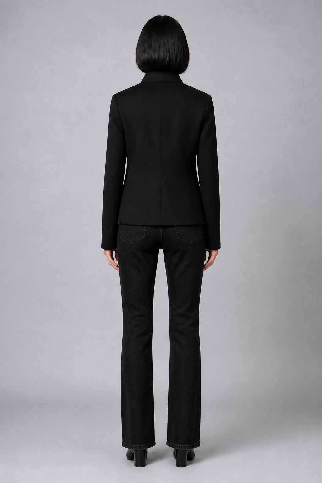 Blazer noir à col montant boutonné - Black, studio dos