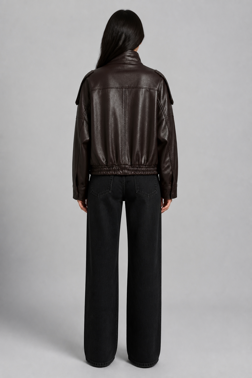 Bomber oversize marron à col montant, studio dos