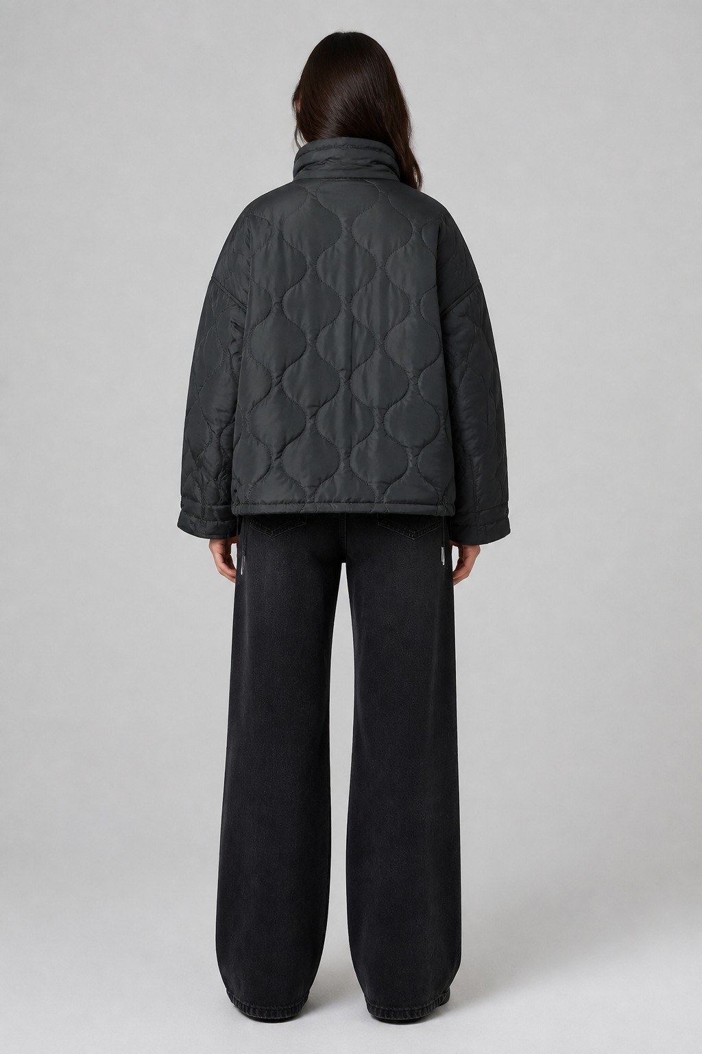 Veste matelassée noire à col montant, studio dos