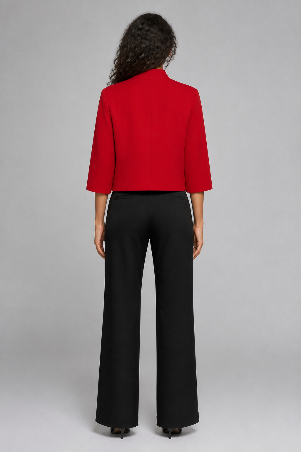 Blazer court asymétrique rouge à col montant - Red, studio dos