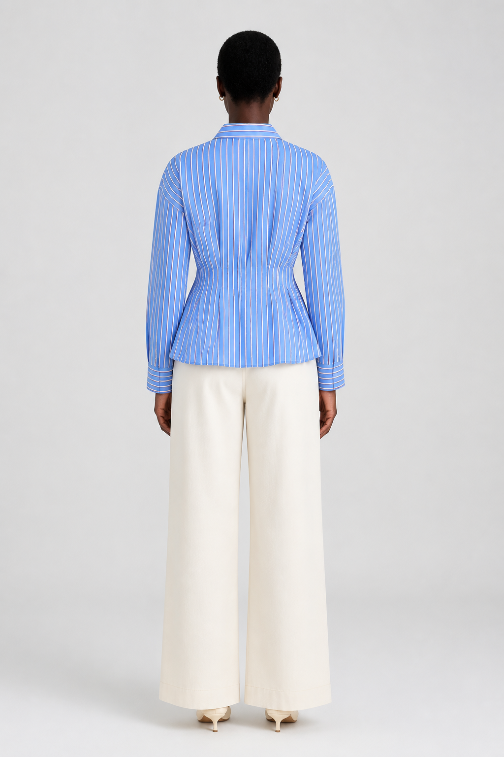 Chemise cintrée à plis bleu rayé, studio dos