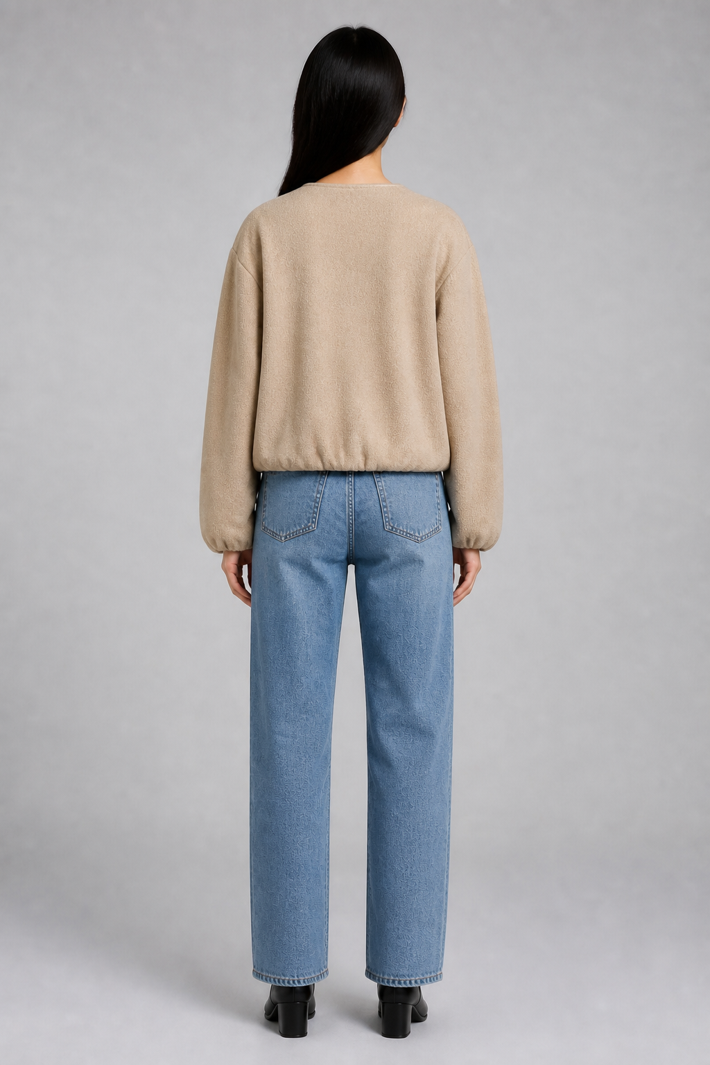 Bomber court zippé beige à manches bouffantes, studio dos