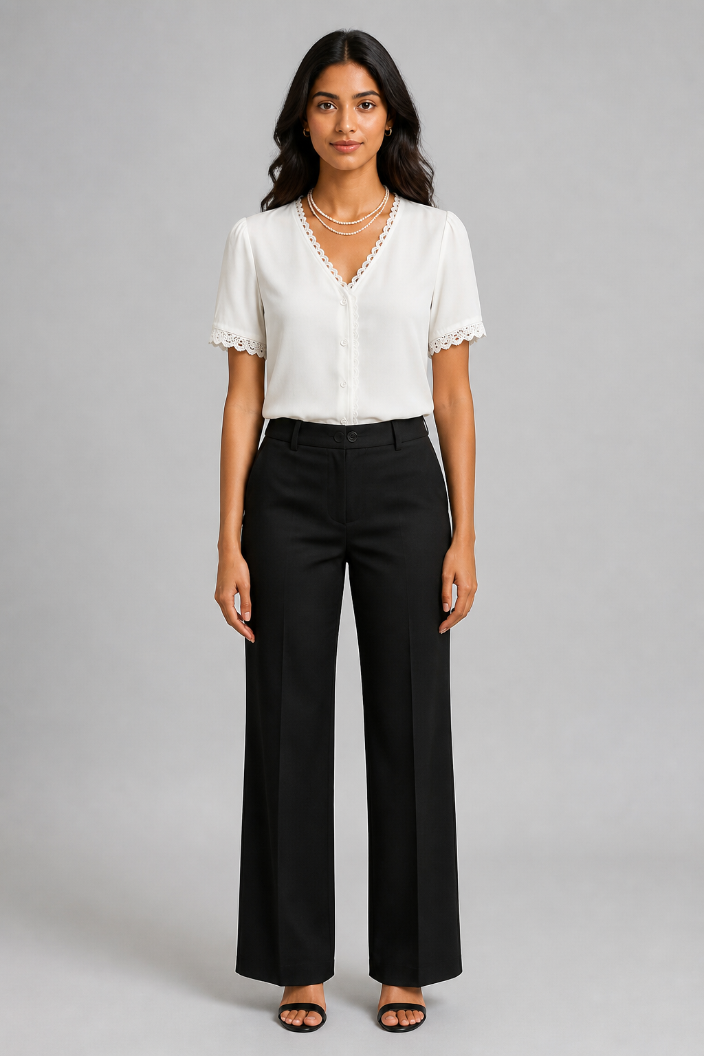 Chemise blanche à détails de dentelle, studio face
