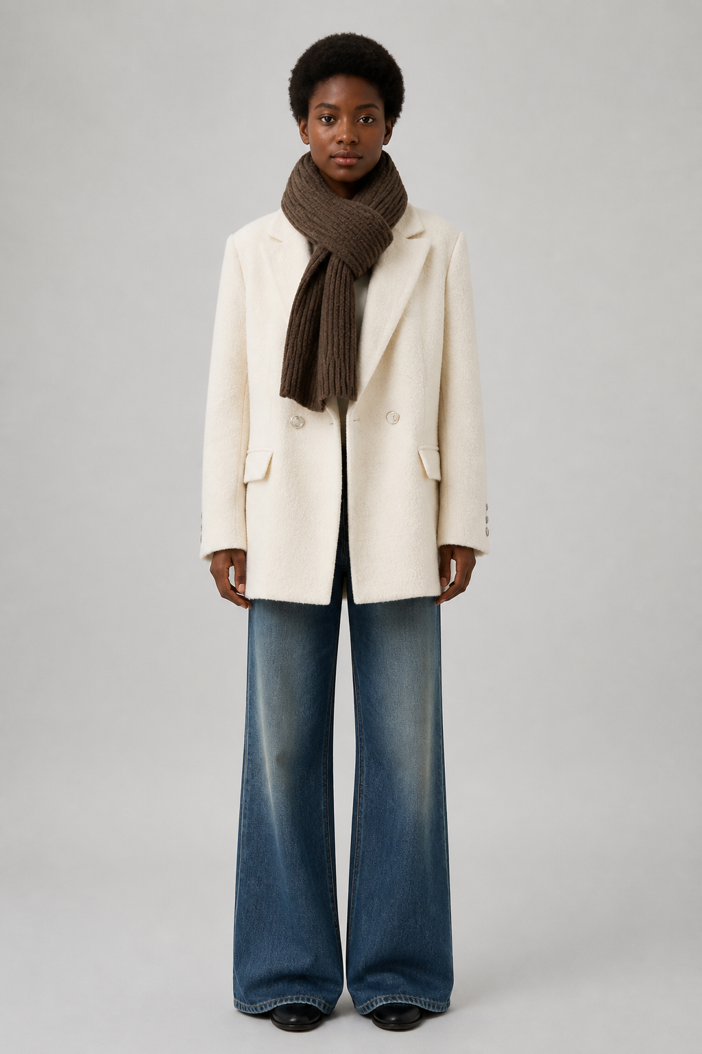 Blazer oversize en laine blanc cassé - White, studio face
