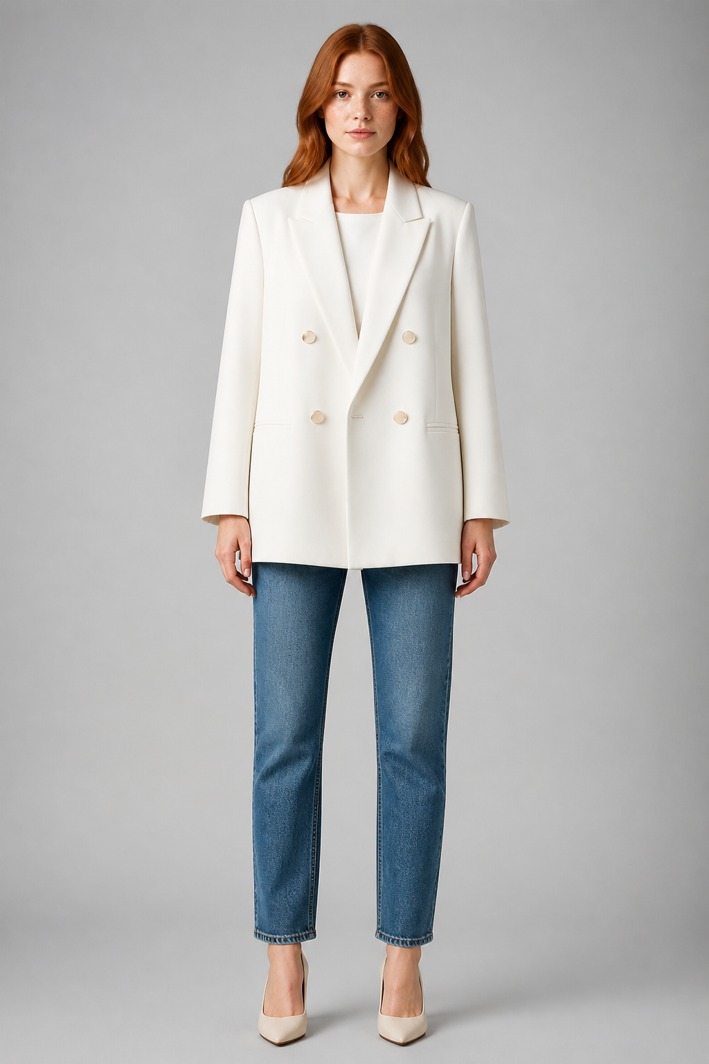 Blazer oversize boutonné blanc - White, studio face