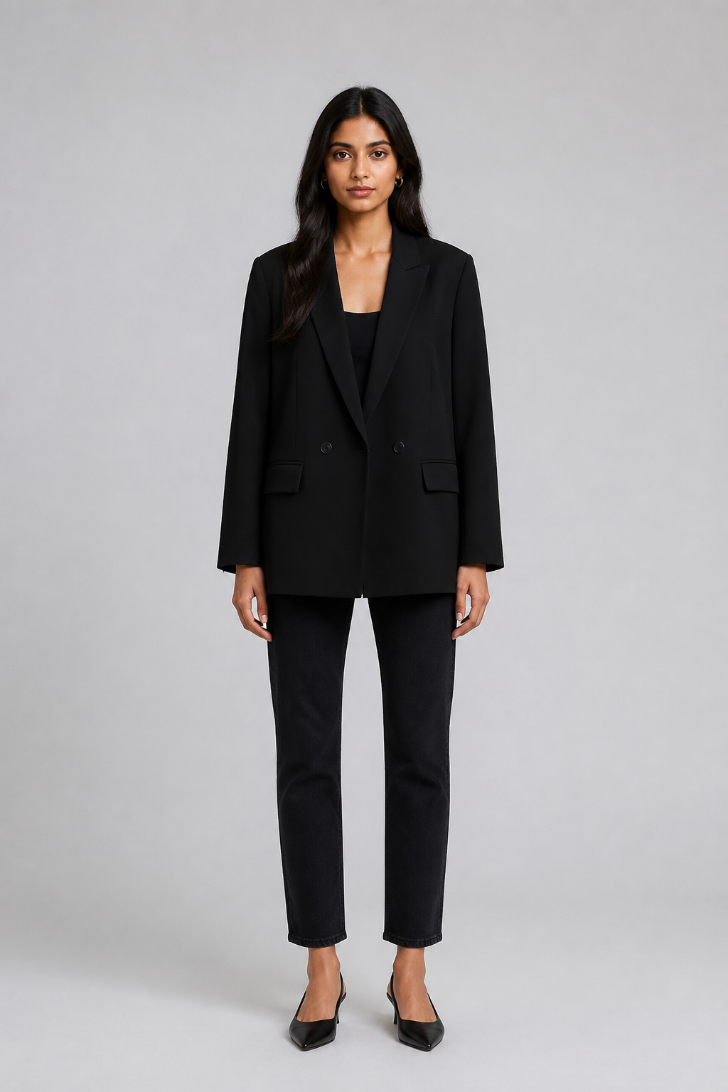 Blazer oversize noir à double boutonnage - Black, studio face