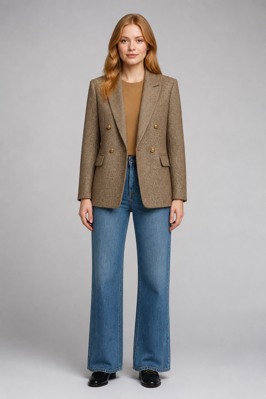 Blazer en laine à chevrons beige - Beige, studio face