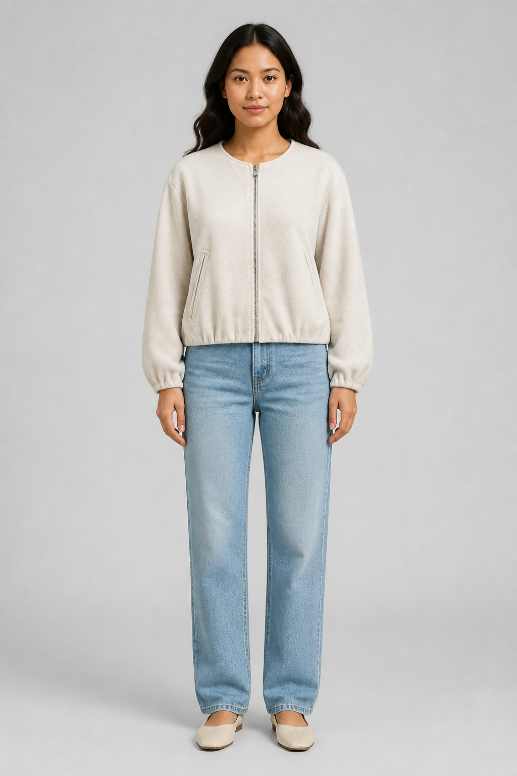 Bomber court zippé beige, studio face