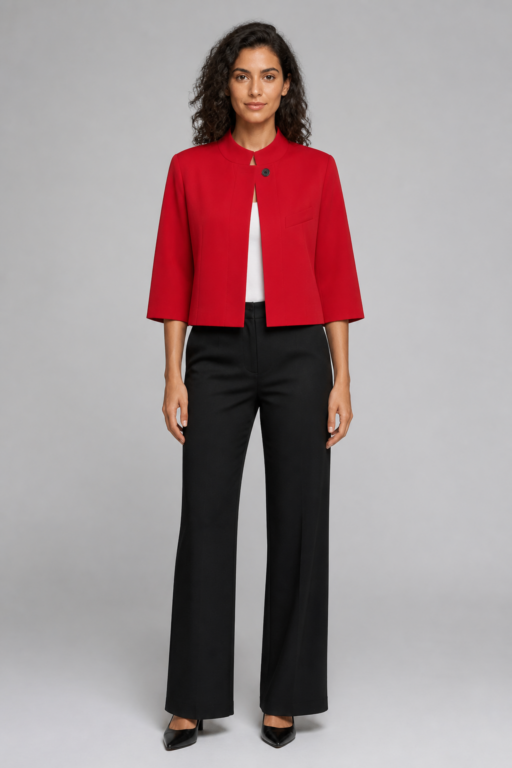Blazer court asymétrique rouge à col montant - Red, studio face