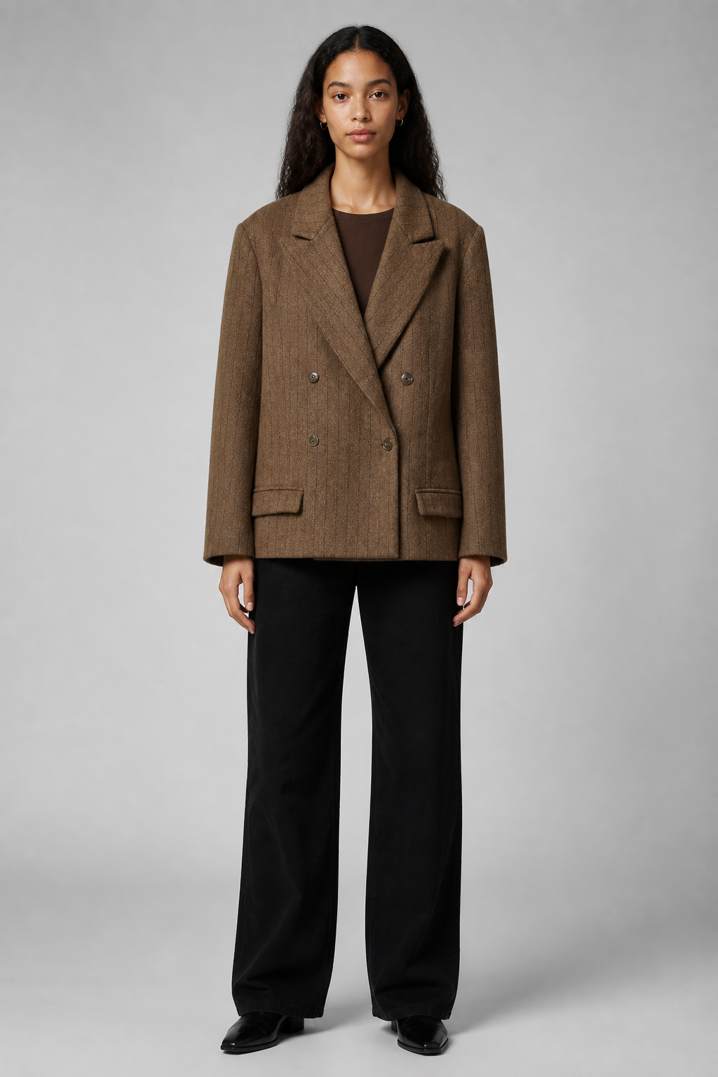 Blazer oversize en laine marron - Brown, studio face