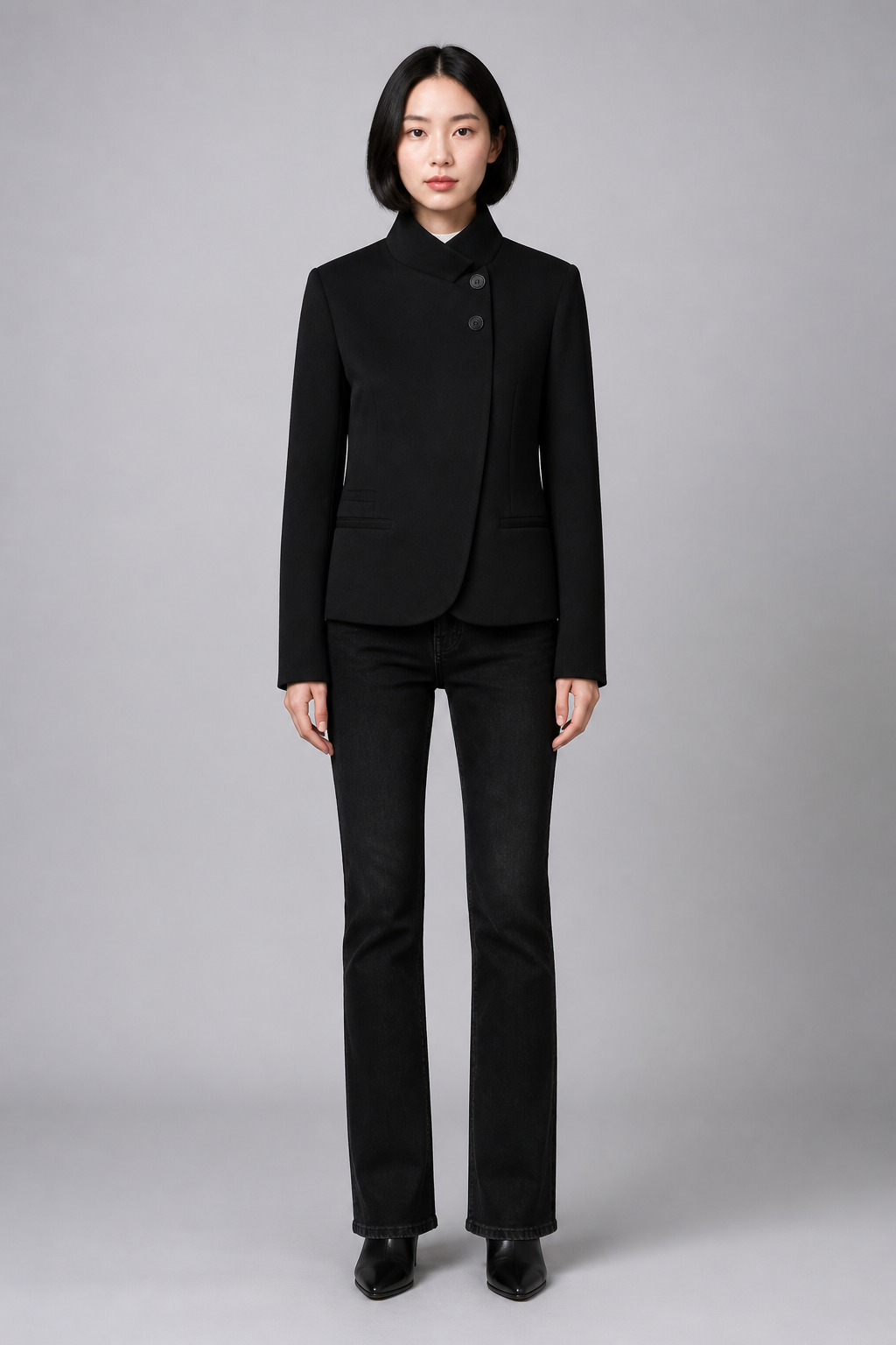 Blazer noir à col montant boutonné - Black, studio face