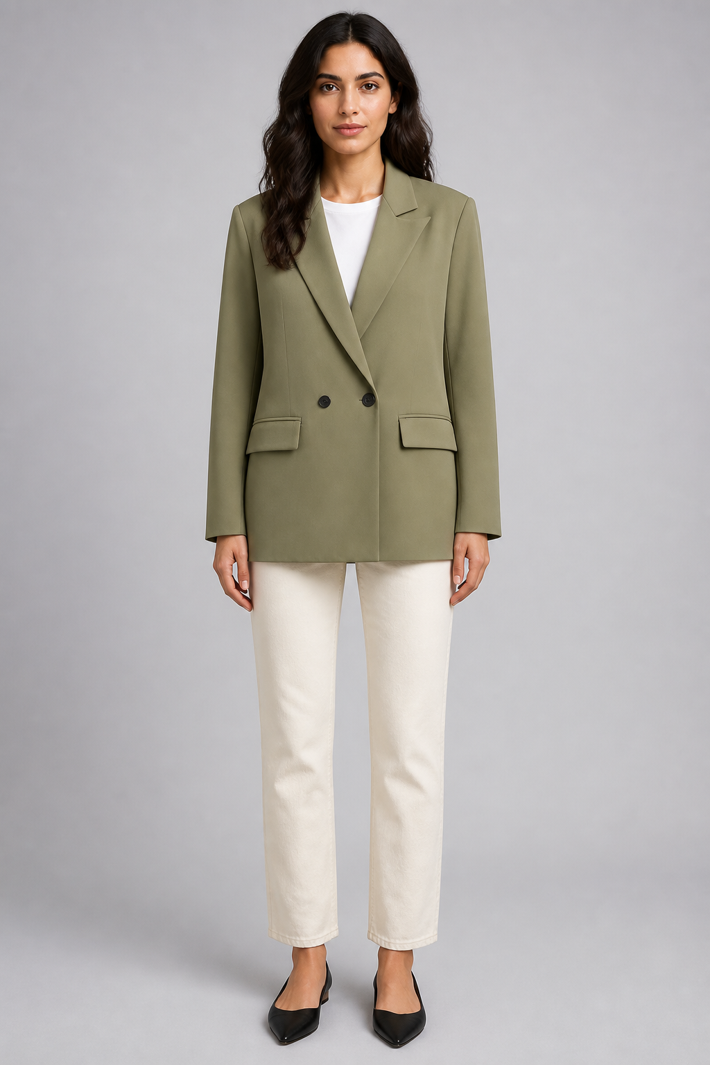 Blazer croisé vert olive à poches - Green, studio face
